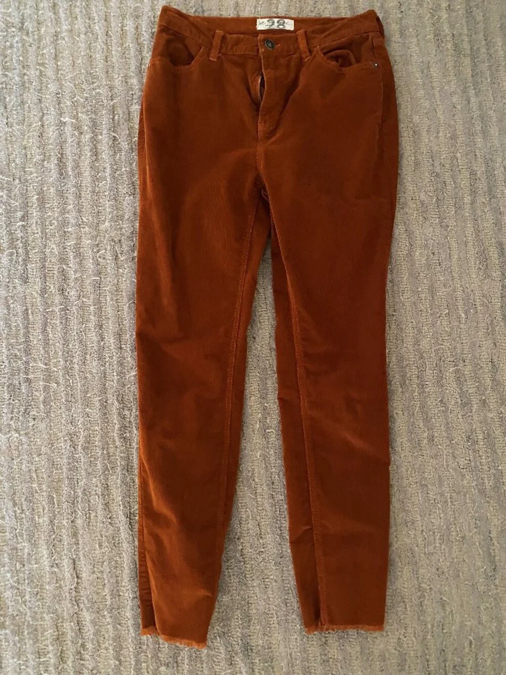 We The Free People Size 28 Rust Orange Corduroy Pants with Raw Frayed Hem